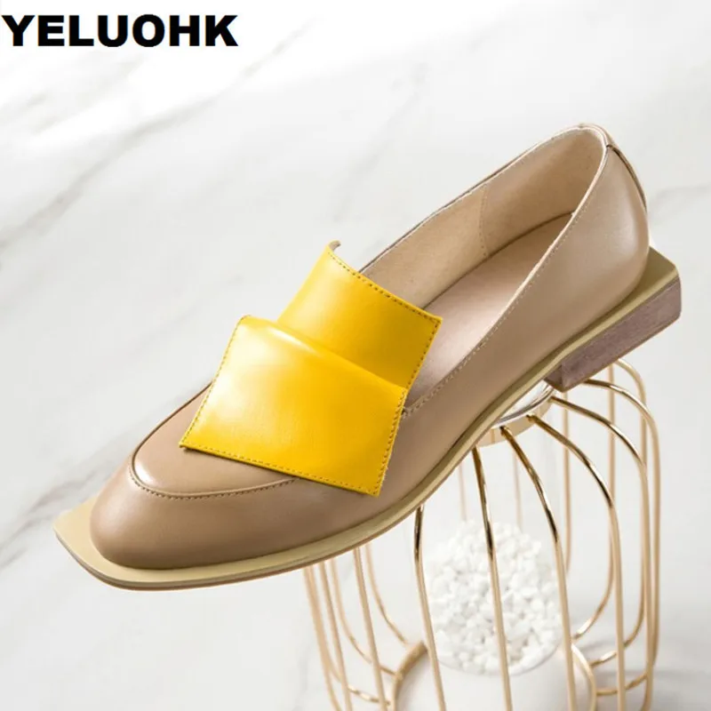 Осенние туфли с квадратным носком Женские оксфорды из натуральной кожи черного