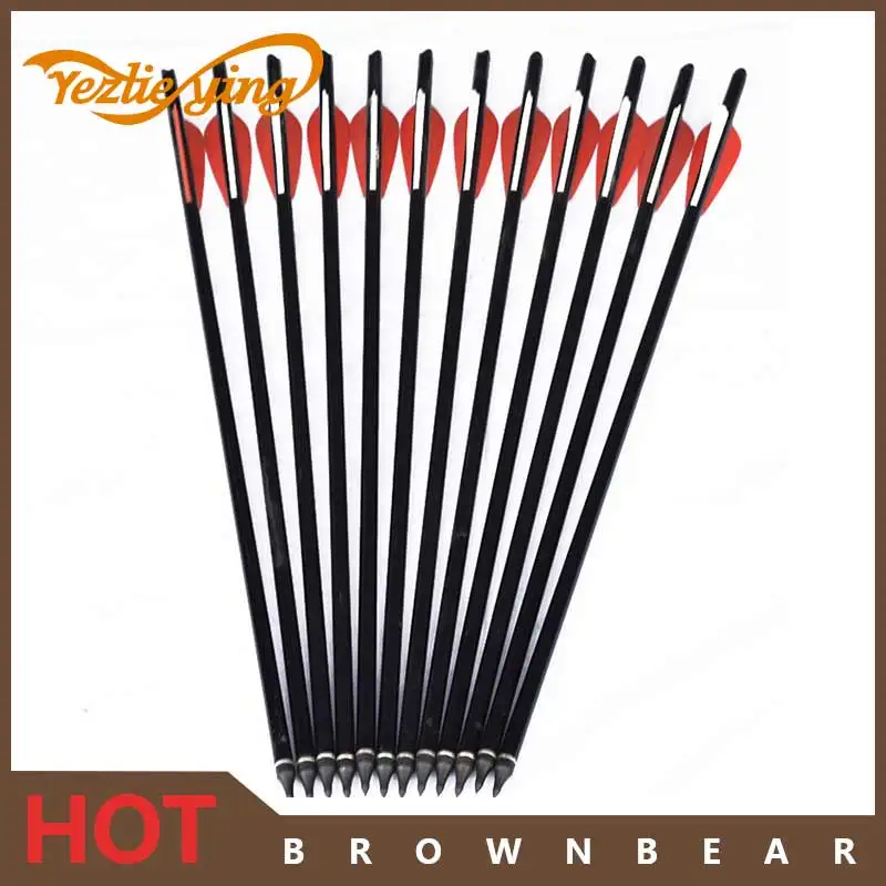 

12pcs 17/18/20/22 inch Crossbow Bolts Carbon Arrow With 4"Red Vans and Removable Arrowhead/Tip For Hunting