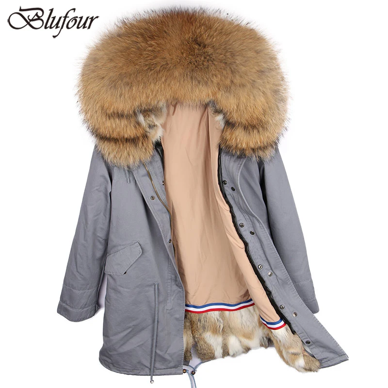 Blufour 2018 парка зимняя куртка Женская пальто с натуральным мехом енота воротник