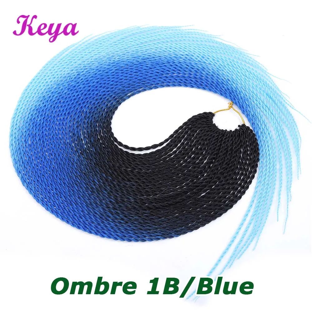 Keya Ombre Сенегальские крученые волосы 14 цветов синтетические плетеные волосы 24 дюйма крючком косички 30 корней розовые волосы синие косички - Цвет: T1B/синий
