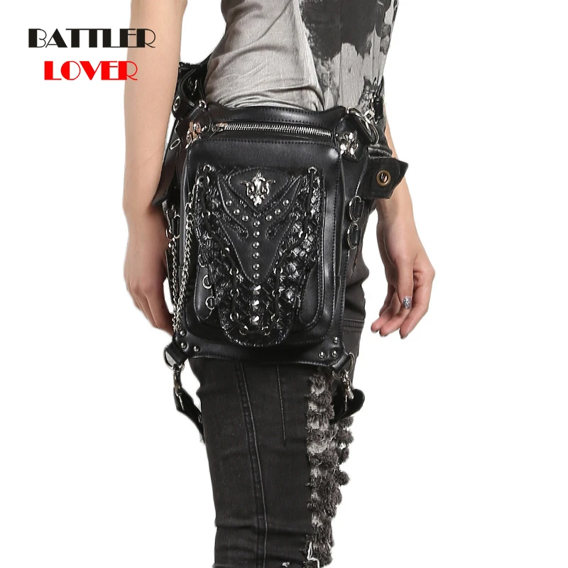 Steampunk Waist Bag for Women Men Punk Style Retro Leather bag Fanny Packs Vintage Multi-function waistbags women crossbody bags