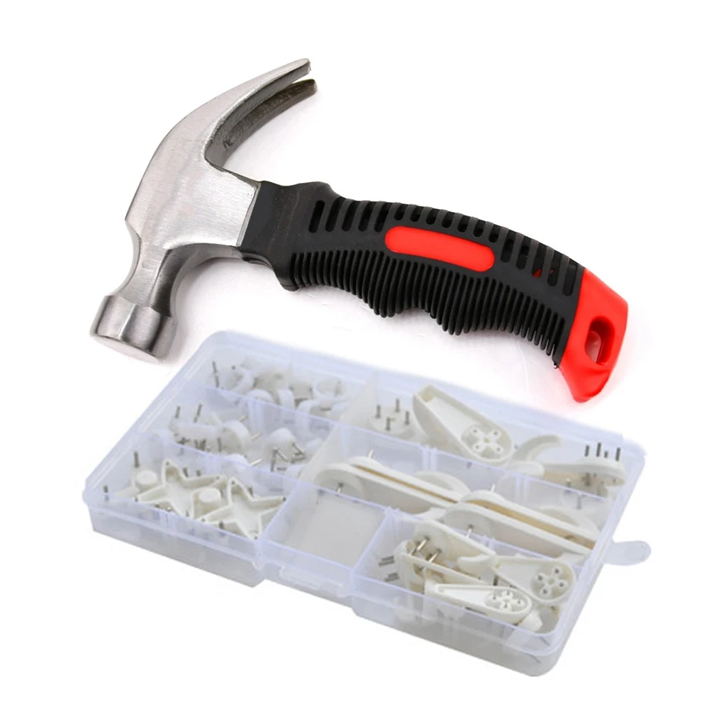 

Mini Stubby Claw Hammer Wall Picture Hangers Hooks Assortment Set Kit