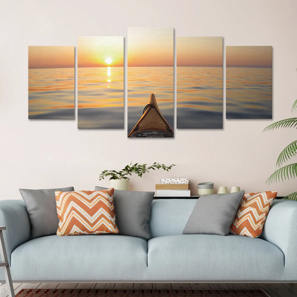 

3D Seaside Pier Painting Bedroom Living Room Background Sofa Wall Modern Home Decoration Frameless Five Pictures Inkjet Canvas