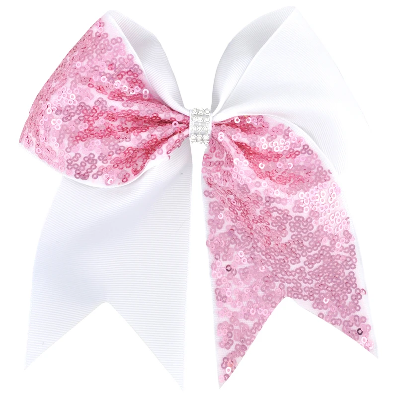 1 Pink 7 дюймов Большой Cheer лук Девушки Бутик аксессуаров для волос шпильки Заколки Модные Лоскутные бантики для волос с пайетками детские головные уборы - Цвет: 1 Pink