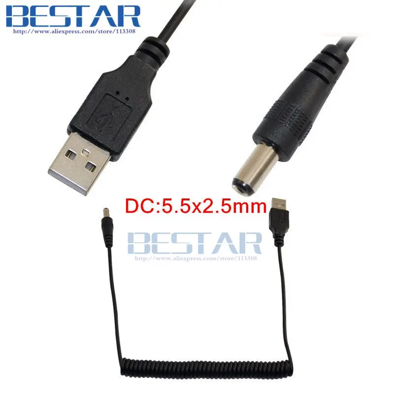 Кабель для зарядки от USB до DC с растягивающейся пружиной 1 м 3 фута 5 в 2 а