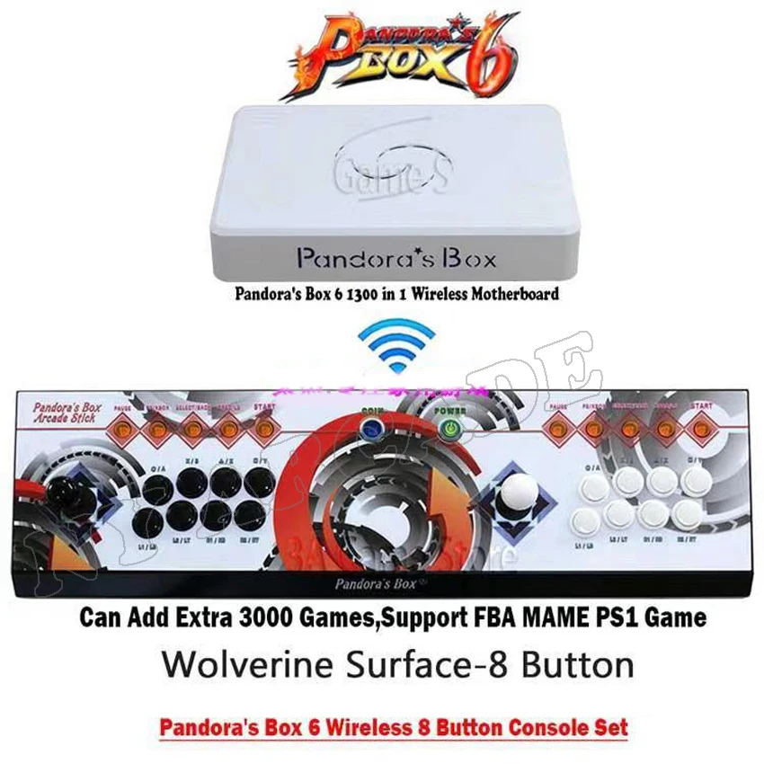 Pandora box 6 Беспроводная семейная игровая консоль 2 игрока 1300 в 1 боевой джойстик аркадный с 4 ядрами Процессор HDMI VGA 1280P HD выход