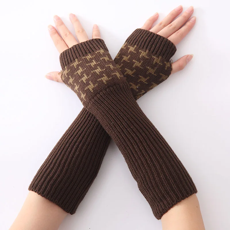 Модные вязаные перчатки на половину пальца черные для женщин и взрослых