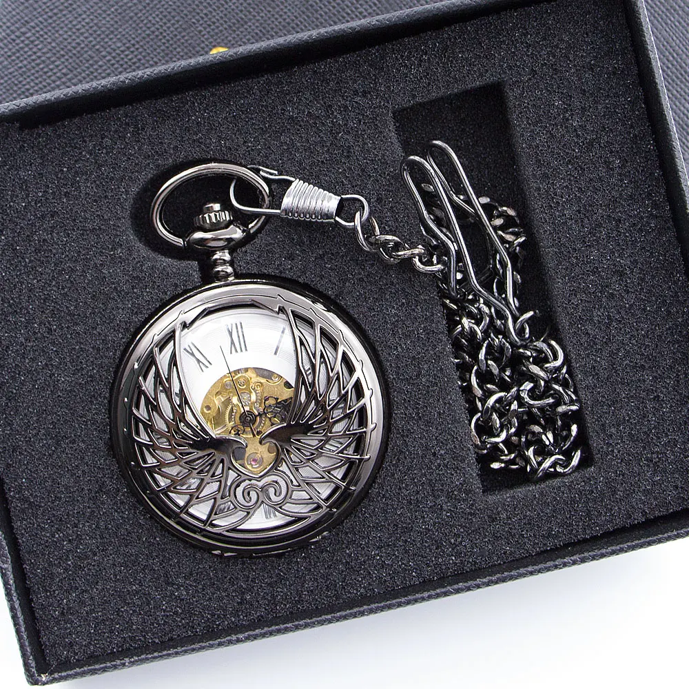 Винтажные Механические карманные часы скелетоны с цепочкой на брелок уникальные