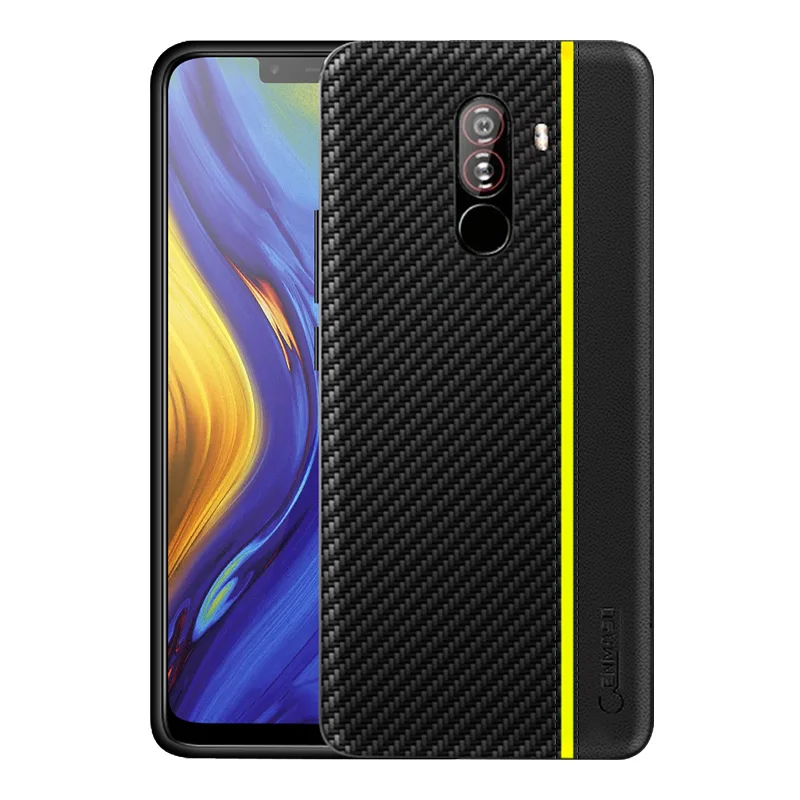 Xiaomi Pocophone F1 чехол из углеродного волокна текстурированное покрытие Pocophone F1 полный защитный задний Чехол для телефона Xiaomi Pocofone F1 чехол - Цвет: yellow