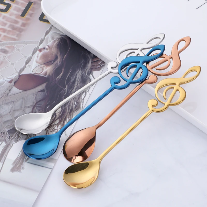 8 Pcs/Set Spoon Musical Note Coffee Spoons Stainless Steel Tea Stirring Set Sugar Ice Cream Mug Dessert Tableware | Дом и сад