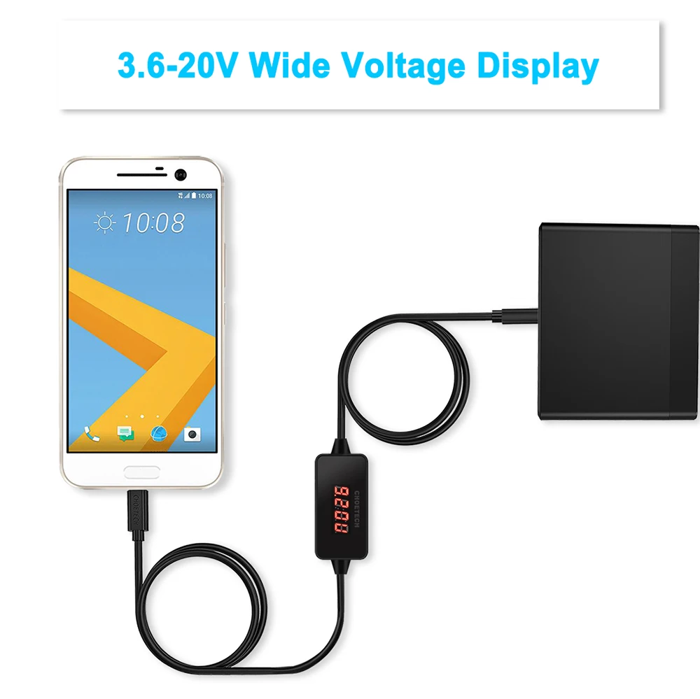 Универсальный ЖК дисплей usb type C кабель с V/A зарядки данных зарядный для samsung Xiaomi USB