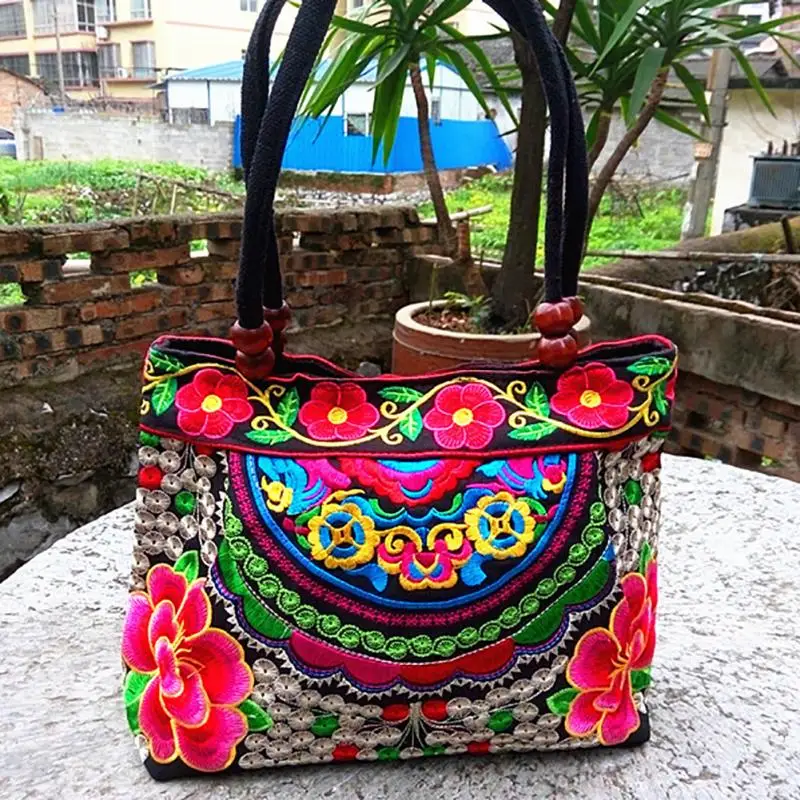 Женская этническая дорожная сумка через плечо с вышивкой двухсторонняя холщовая