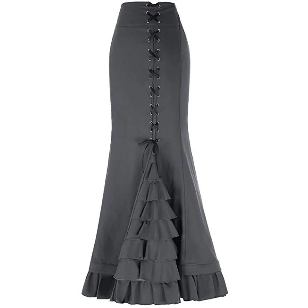 Модная винтажная длинная юбка-русалка однотонная женская сексуальная юбка макси