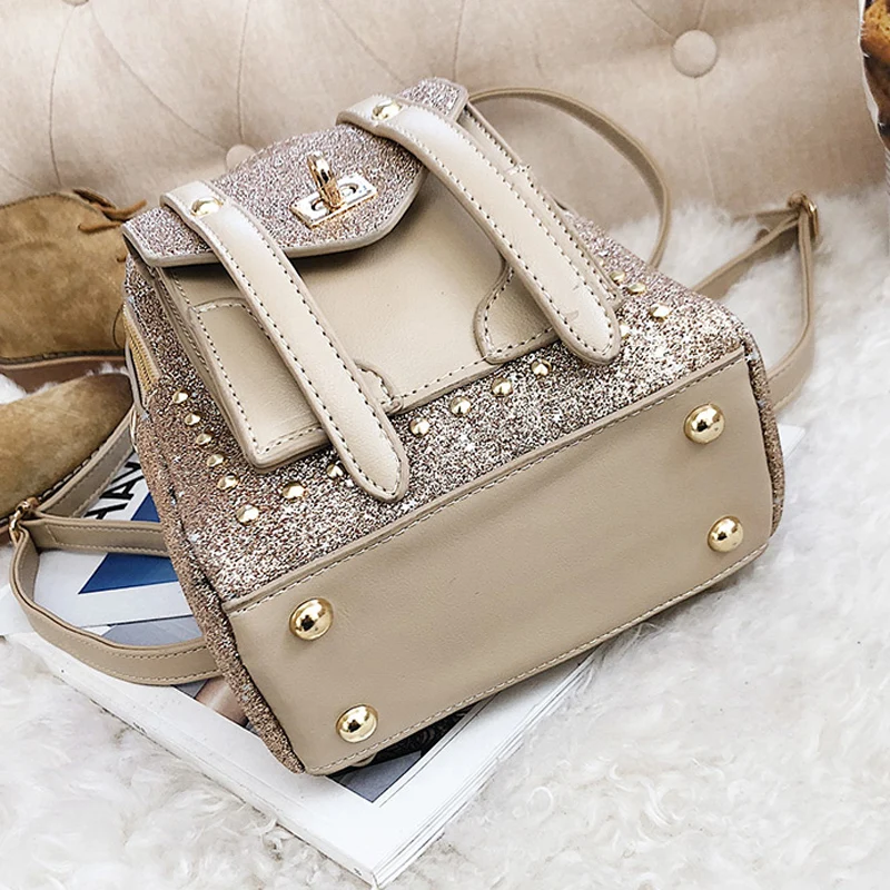 Модный маленький рюкзак с заклепками и блестками женская сумка на плечо детская