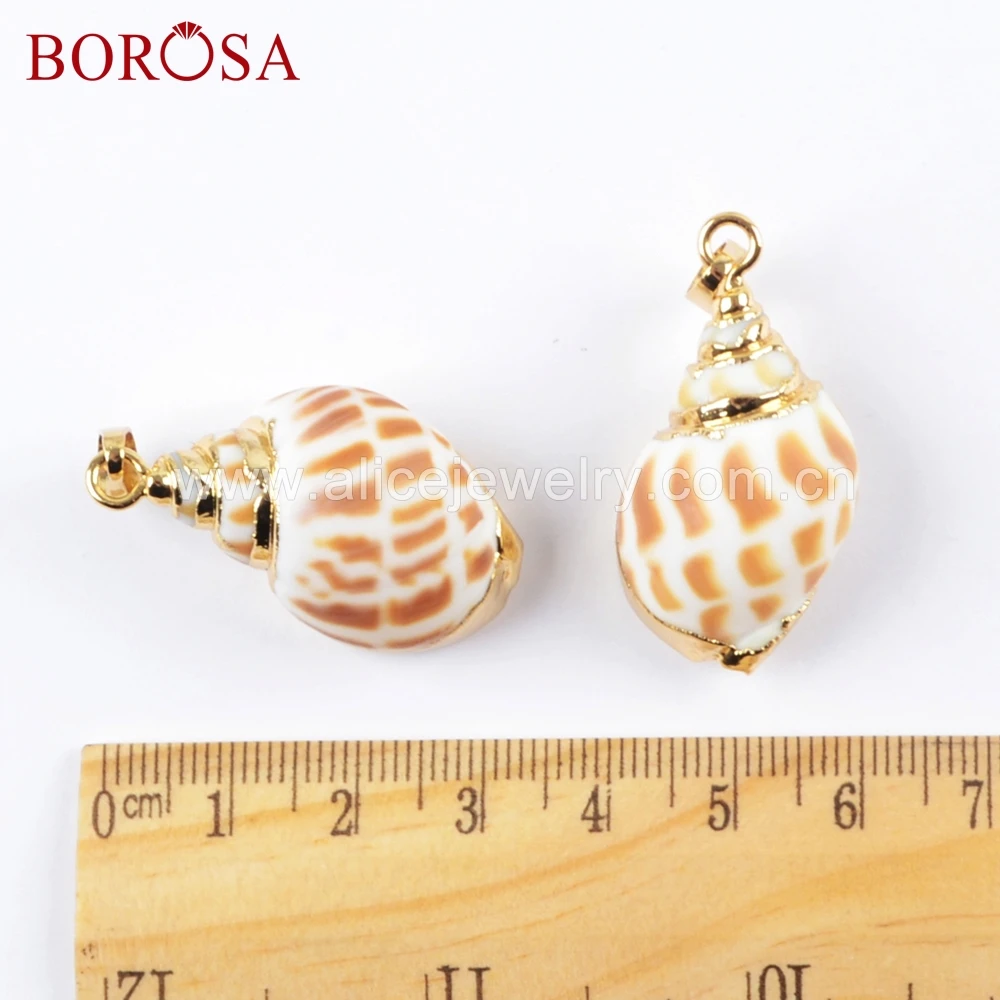 

BOROSA Design 10/20PCS Gold Color Trim Natural Conch Shell Pendant Beads Sea Shell Jewelry For Necklace Jewelry G1658