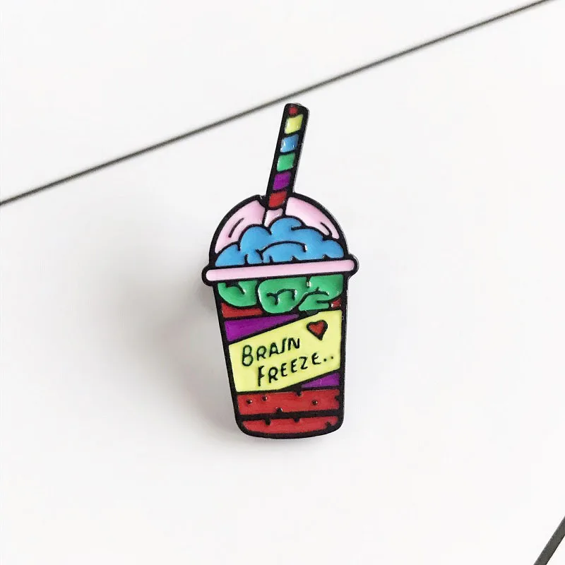 Модная женская брошь с надписью "Brain Freeze", аксессуары для мороженого, стакана, соломы, цветные эмалированные броши, значок, ювелирное изделие