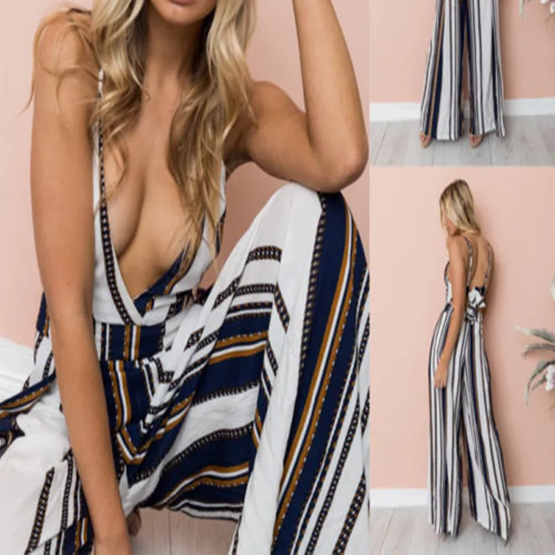 Комбинезон 2018 Новый женский комбинезон без рукавов в полоску Повседневная