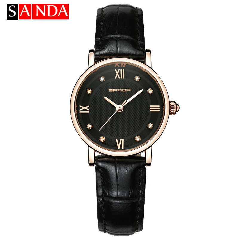 SANDA модный кожаный браслет пара часов для мужчин/женщин бриллианты элегантное