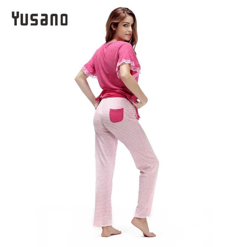 Женский пижамный комплект Хлопковая пижама с коротким рукавом и кружевом