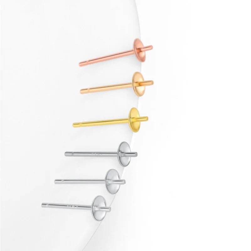 4pair Genuine 925 Sterling Silver Color Stud Earrings Pin Post Findings DIY Jewelry Accessories