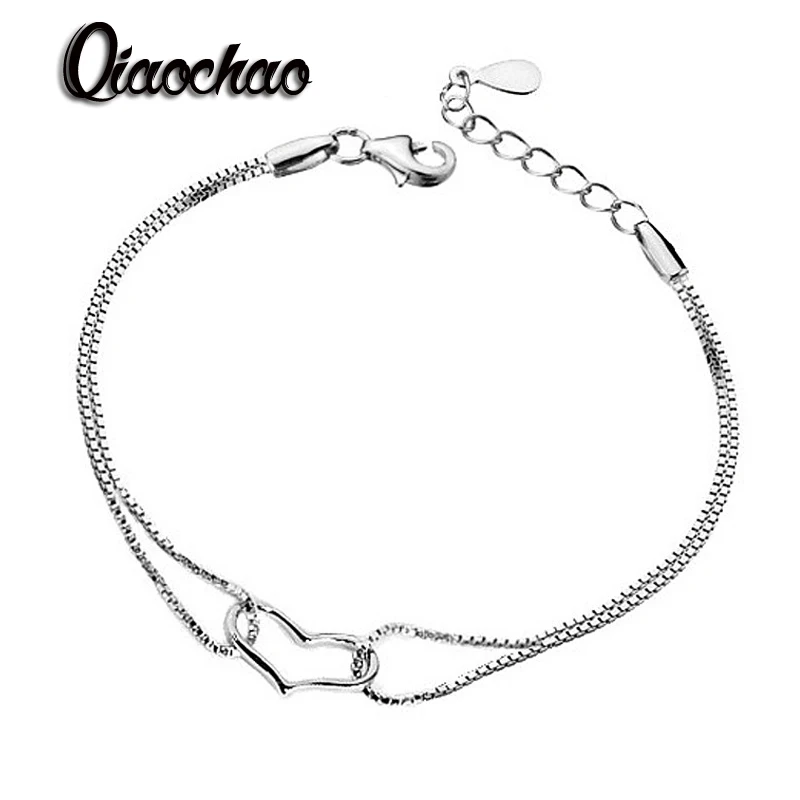 Модные Изящные браслет сердце 925 пробы серебро Цвет Браслеты ювелирные изделия