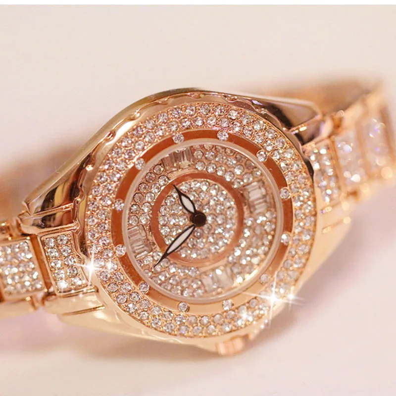 Horloge Dames женские часы Лидирующий бренд горячая распродажа Роскошные часы с кристаллами Модные женские кварцевые часы женские наручные часы Reloj - Цвет: Rose Gold-Small