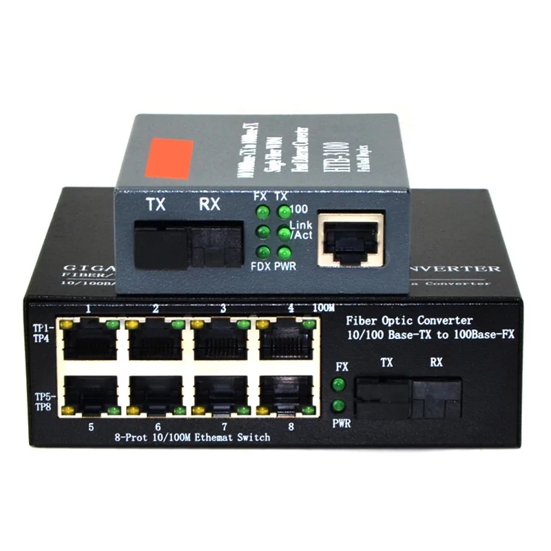 1 пара 10/100 Мбит/с однорежимный конвертер SC Fast Media Ethernet + м оптического волокна 8