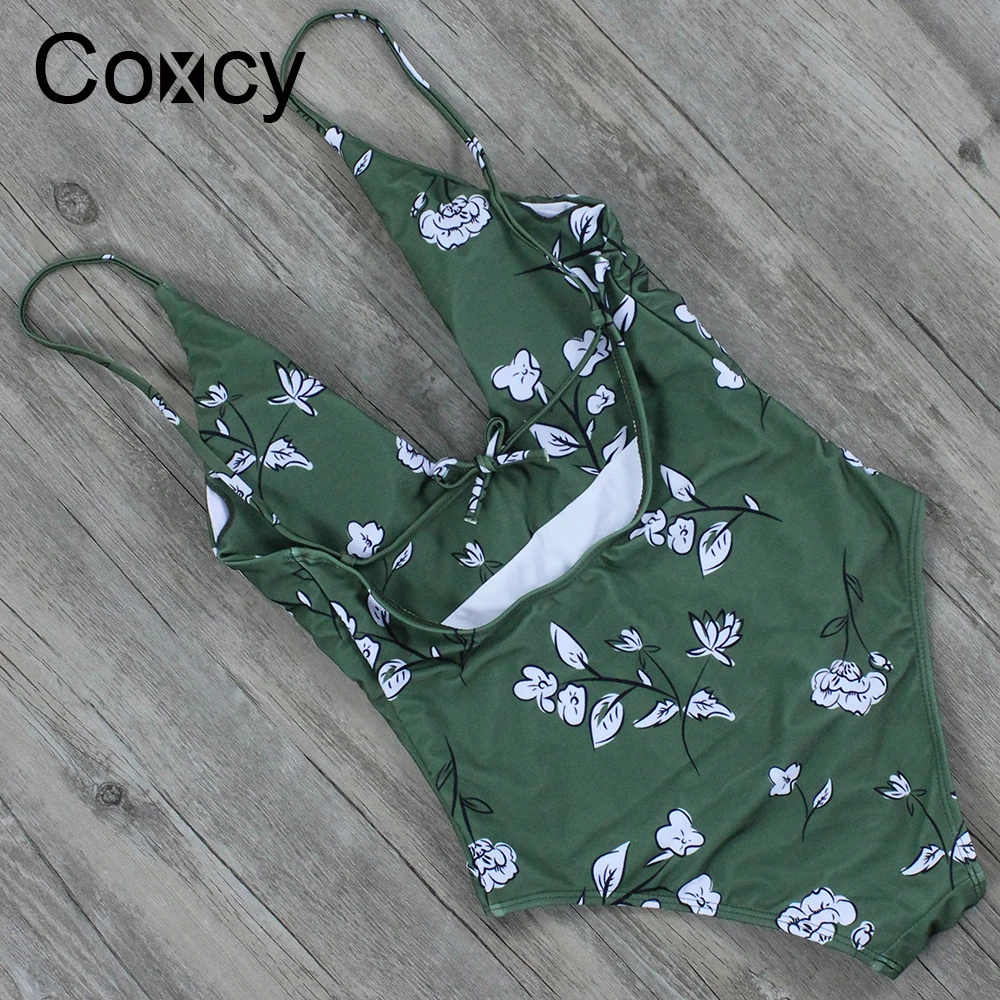 Coxcy 2018 One Piece Bikini Sexy Bodysuit Bandage Swimsuit Women Swimwear Print Cut Out Beach Wear Bathing Suit Monokini | Спорт и