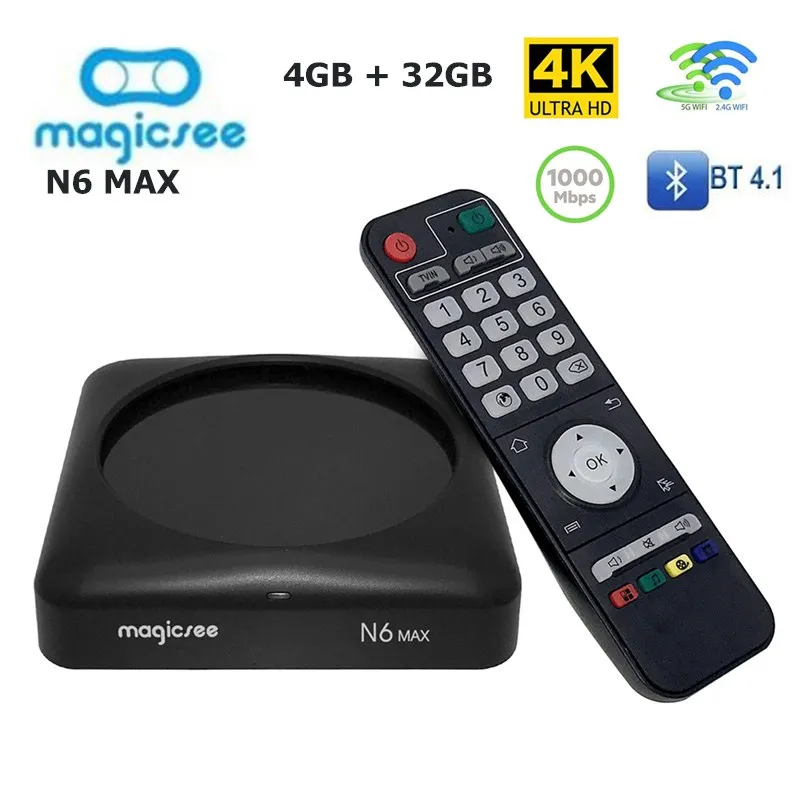MAGICSEE N6 MAX ТВ коробка Rockchip3399 объемом памяти 4 Гб/32 ГБ 2 г/5gwifi 1000 Мбит порт LAN USB3.0 OTG BT4.1
