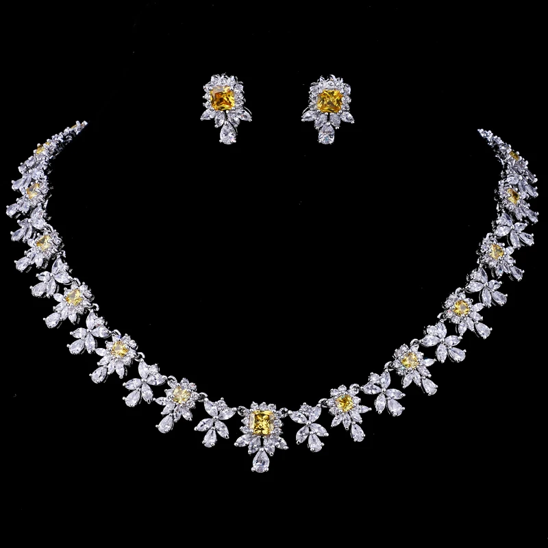 GMGYQ Zircons Wit Goud Kleur Rood En Groen CZ Crystal Bridal Ketting Oorbellen Sieraden Luxe Bruiloft комплекты украшений