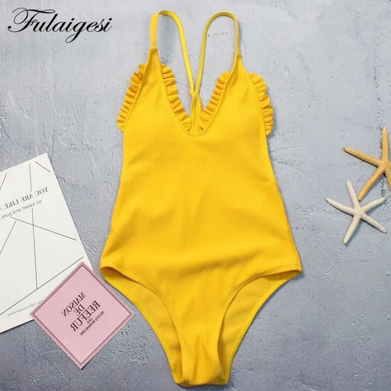 Женский купальник бикини Fulaigesi винтажный в рубчик с оборками сексуальный пуш ап