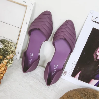 purple W Прозрачная обувь; пикантные женские сандалии на плоской подошве с острым носком; непромокаемые женские мягкие модельные туфли; пляжная обувь телесного цвета без застежки - Цвет: purple W