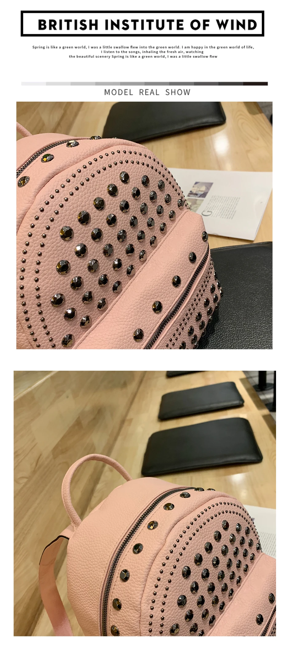 JIEROTYX New Arrival Preppy Leisure Backpack Womens Casual Daypacks Women Soild Zipper Rivet Shoulder Bags Soild Hot Sale