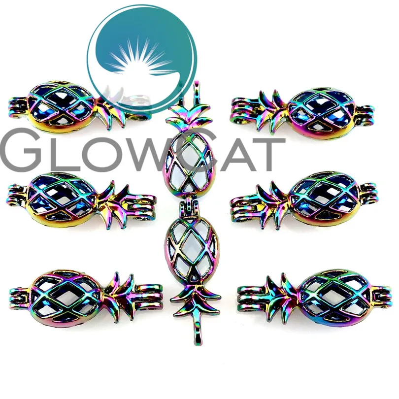 R-C46 Радуга Цвет фрукты бусины в виде ананаса Клетка подвеска духи аэрозольный