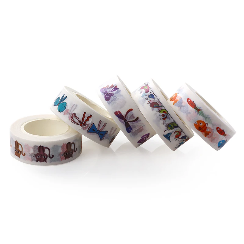 AAGU 1PC 15mm*10m Cute Bowknot Bird Fish Pattern Adhesive Washi Tape Decorative Planner Scrapbooking Photo Paper Masking | Канцтовары