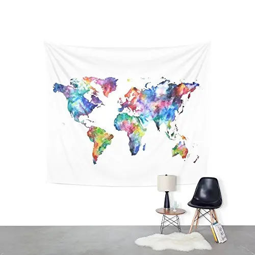 World Map Watercolor Painting Wall Tapestry Small | Дом и сад