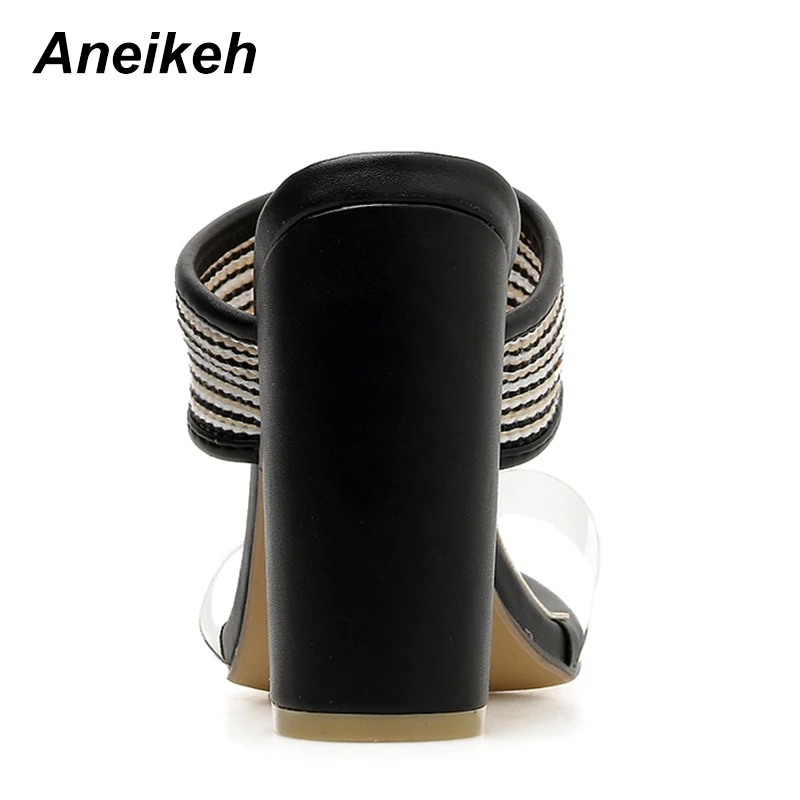 Aneikeh/ Новые женские босоножки из чистого ПВХ каблук прозрачный Для женщин пикантные Летние босоножки на высоком каблуке без застежки Туфли-лодочки Размер 35–40