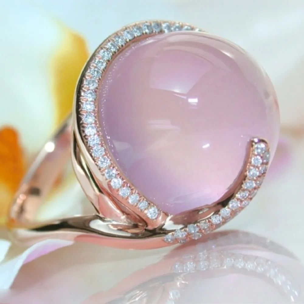 MOONROCY Rose Gold Color Synthetic Ross Quartz Crystal Pink Opal Rings Oval Ring Jewelry for Women Girls Gift Dropshipping
