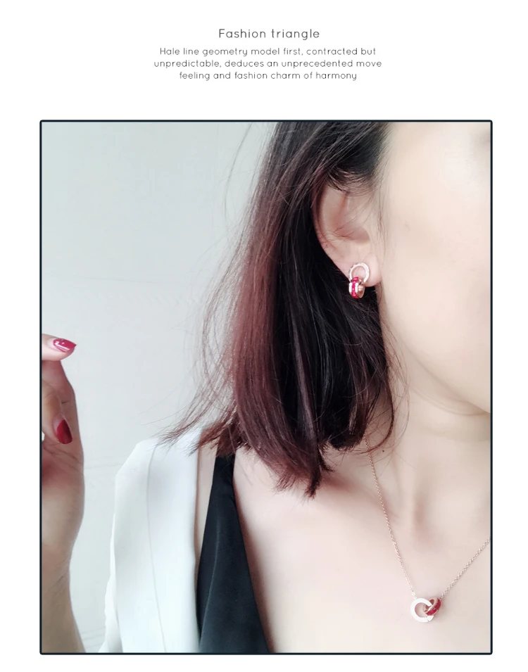 YUN RUO Новое поступление модные роскошные красные циркониевые римские серьги-гвоздики розового золотистого цвета женский подарок титановая сталь ювелирные изделия не выцветают