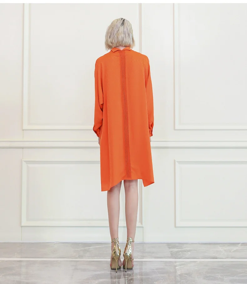 VOA Orange Oversized Silk Blouse Loose Robe Shirt Casual Ladies Tops Plus Size Women Tee Batwing Sleeve Mori Girl Clothes B863