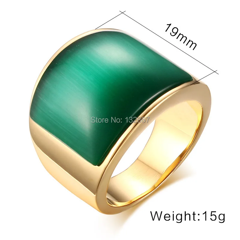 Fashion Brand New Women Men's Fine Party Gift Gold Stainless Steel Big Green &amp Coffee Color Stone Band Ring Jewelry Size 7-11# |