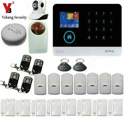 Yobang Security WIFI 4.3&quotTouch keypad Home GSM Alarm System IP Camera Door/window sensor Wireless Siren Android IOS APP Control |