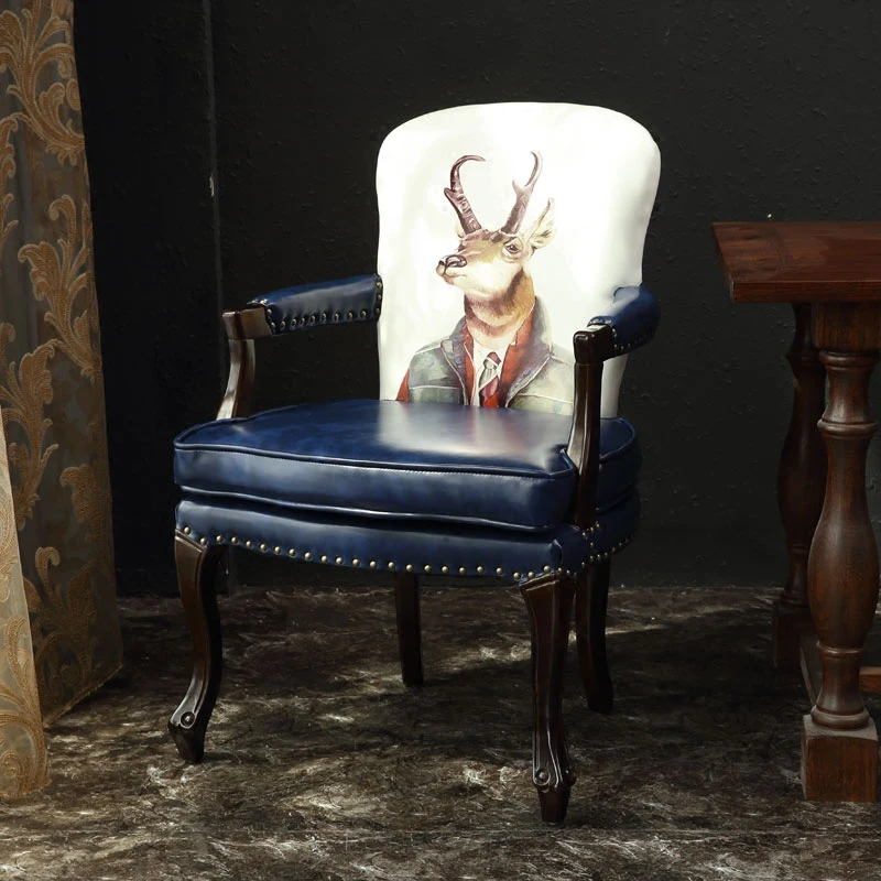 Louis fashion Dining chairs American desk European retro solid wooden Nordic simple single Cafe leisure