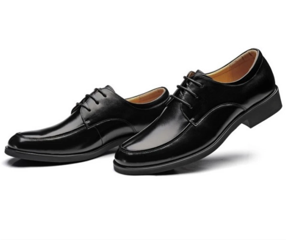 Mazefeng New Male Leather Shoes Breathable Round Toe Men Dress Shoes Lace-up Solid Business Leather Shoes Wear-resisting