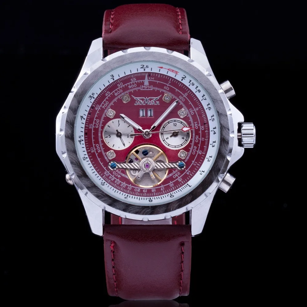 masculino Мода Элитный бренд Jaragar механические Для мужчин Часы Тахометр Tourbillon Автоматическая Дата циферблат Reloj Hombre