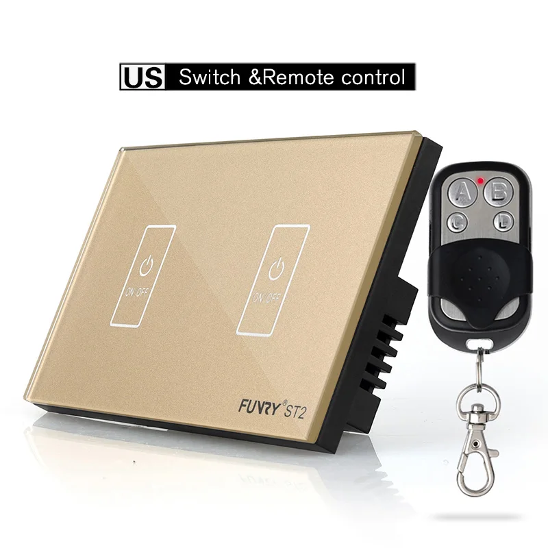 Funry us standaard 2 gang дистанционный переключатель, Smart Control ан-uit voor Умный Дом, slimme Schakelaar, смарт Лампы Schakelaar - Цвет: Golden