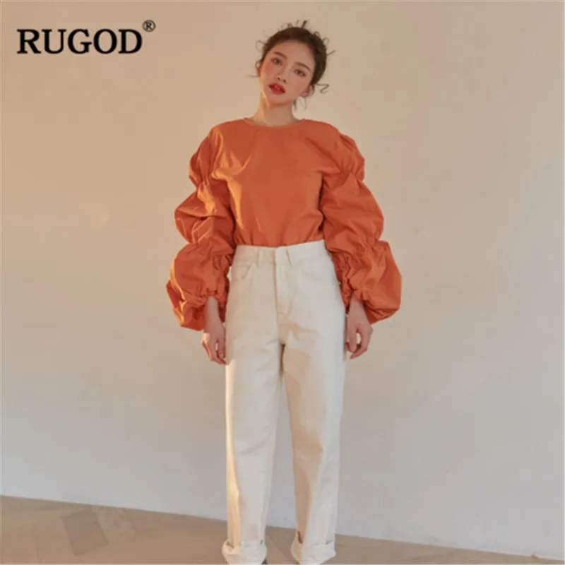 RUGOD/модные милые женские рубашки с пышными рукавами однотонная женская блузка