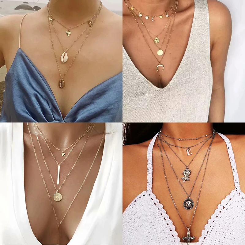 Многослойное ожерелье из сплава летняя Горячая Распродажа Золотая подвеска в