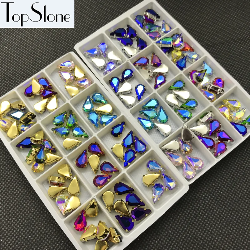 Topstone Colors AB 6x10 8x13mm Teardrop Glass Fancy Stone with Brass Claw Setting Droplet Sewing Crystals Jewelry Beads | Дом и сад