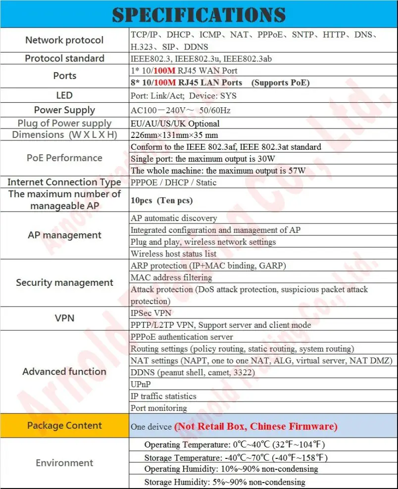 Wi-Fi контроллер беспроводной доступа 8 PoE шлюз портов роутер 100 Мбит/с проводной SOHO